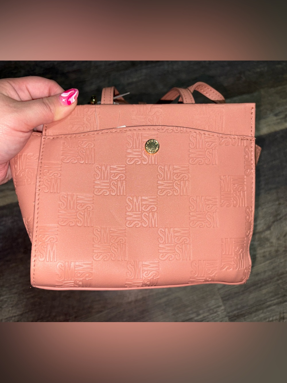 Embossed Logo Crossbody Bag in Dusty Rose